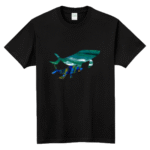 クジラ親子柄　半袖Tシャツ　ブラック 　サイズS
